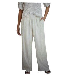 A New Day Ivory Pinstripe Wide Leg Linen Blend Pants With Tie Waist 1X